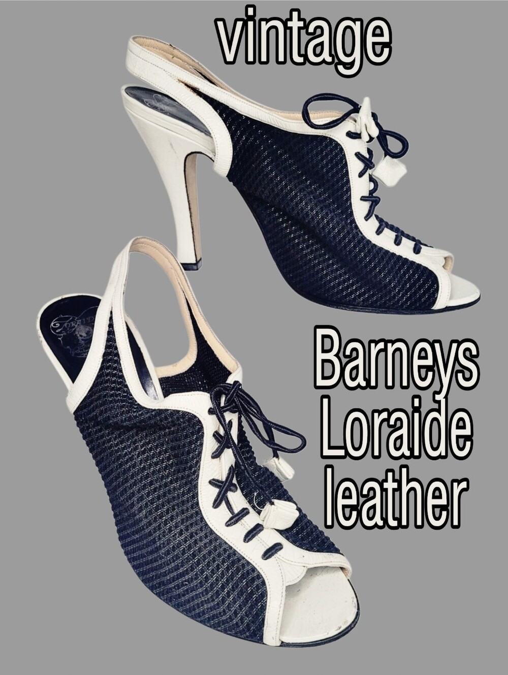 Barneys New York Loraide Lace-Up Leather & Mesh Peep Toe Slingback Heels